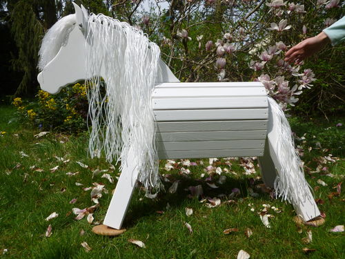65cm Holzpferd Pony weiß wetterfest lasiert