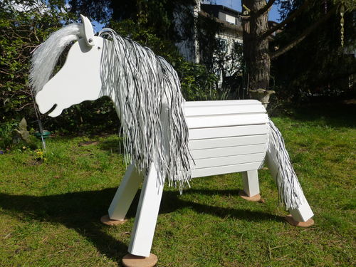 60cm Holzpferd Pony Schimmel mit Maul für Trense