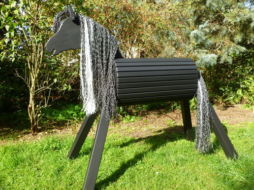 110cm Holzpferd schwarz mit Blesse, Maul und Strähnen